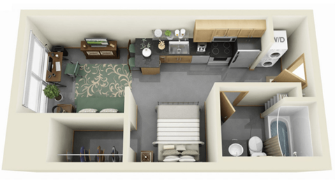 Floor plan for studio, 1 bath, 419 sqft